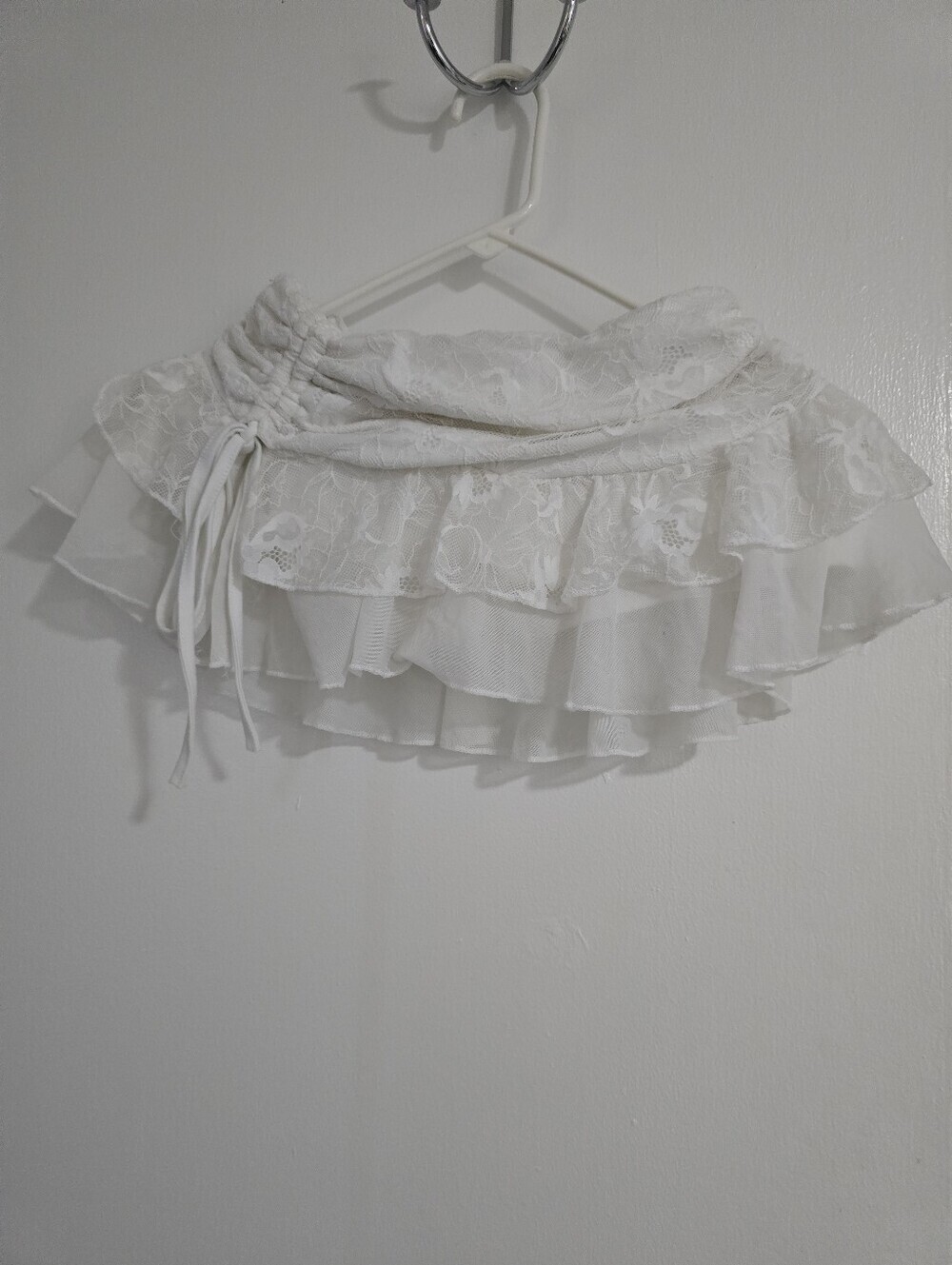 White Lace Ruffled Mini Skirt